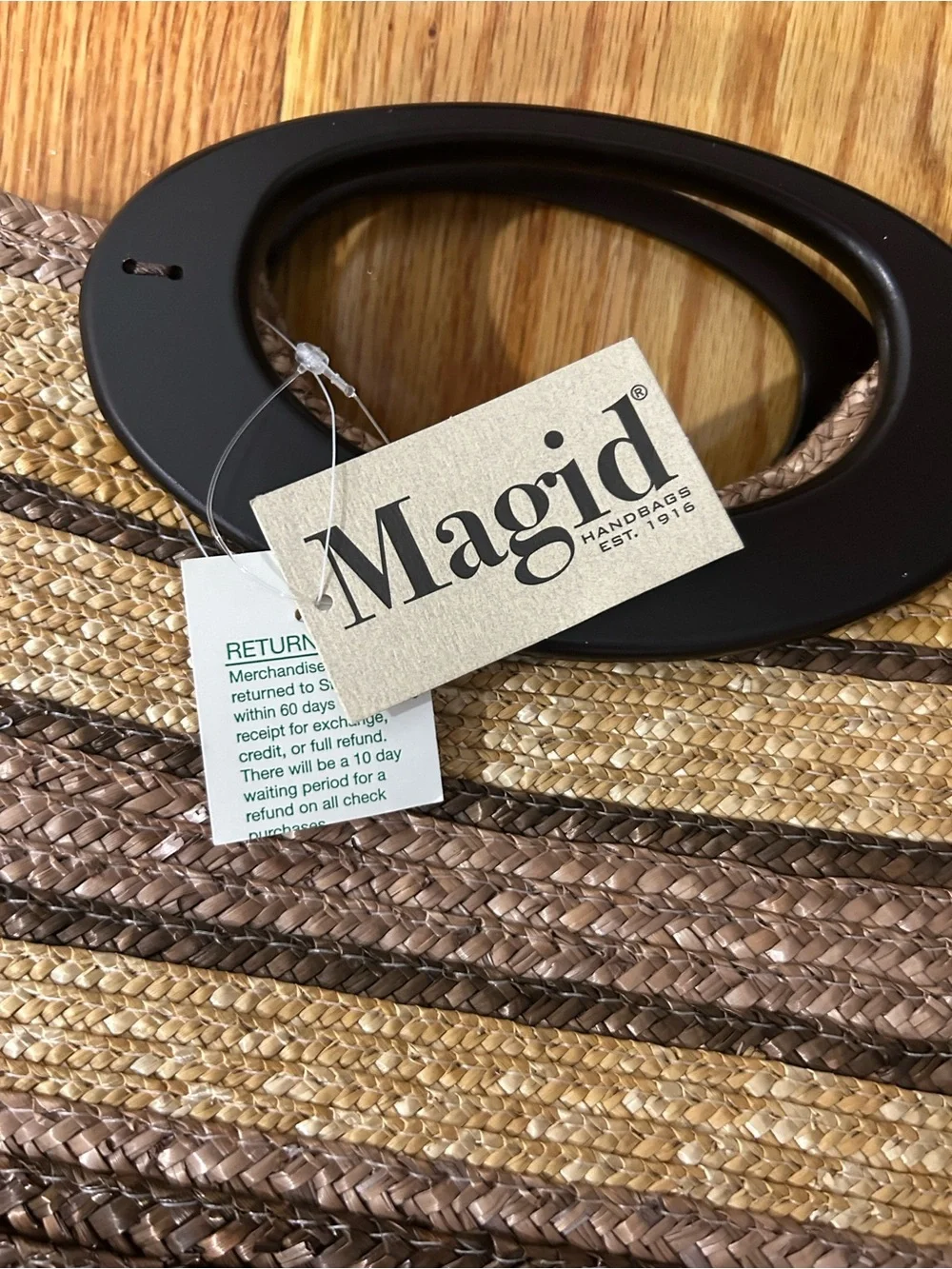Madrid Striped Woven Clutch with Black Oval Handle - Neutral Tones
